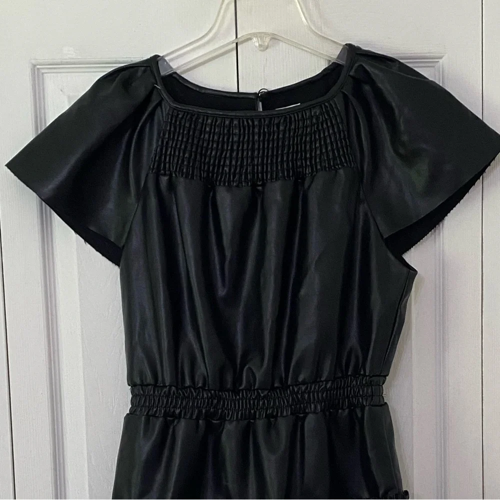 MISA LOS ANGELES Elegant Black Vegan Faux Leather Ruffled Dress S - Picture 3 of 10
